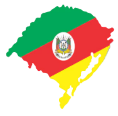 Mapa do Rio Grande do Sul com as cores da bandeira estadual